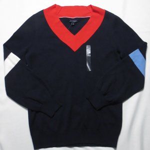 NWT TOMMY HILFIGER womens RED white BLUE sweater NAVY v-neck SIZE S/P